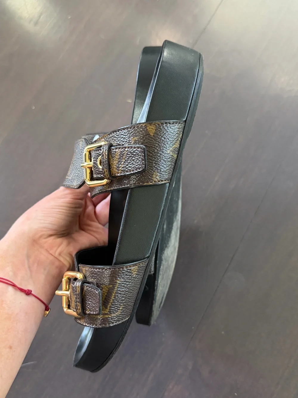 Louis vuitton Canvas Leather Logo Brown Slides Size: 8.5 | IT 38.